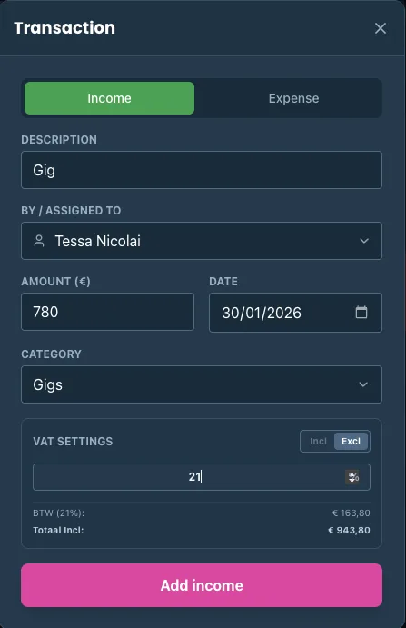 bandboss manager - add finance - transaction - Tools for band management