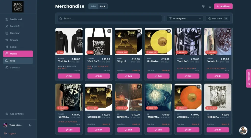 bandboss manager - features - merch manager