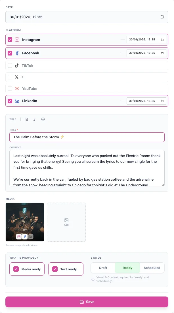 bandboss manager - features - social media planner