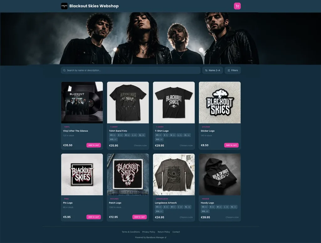 bandboss manager - public webshop